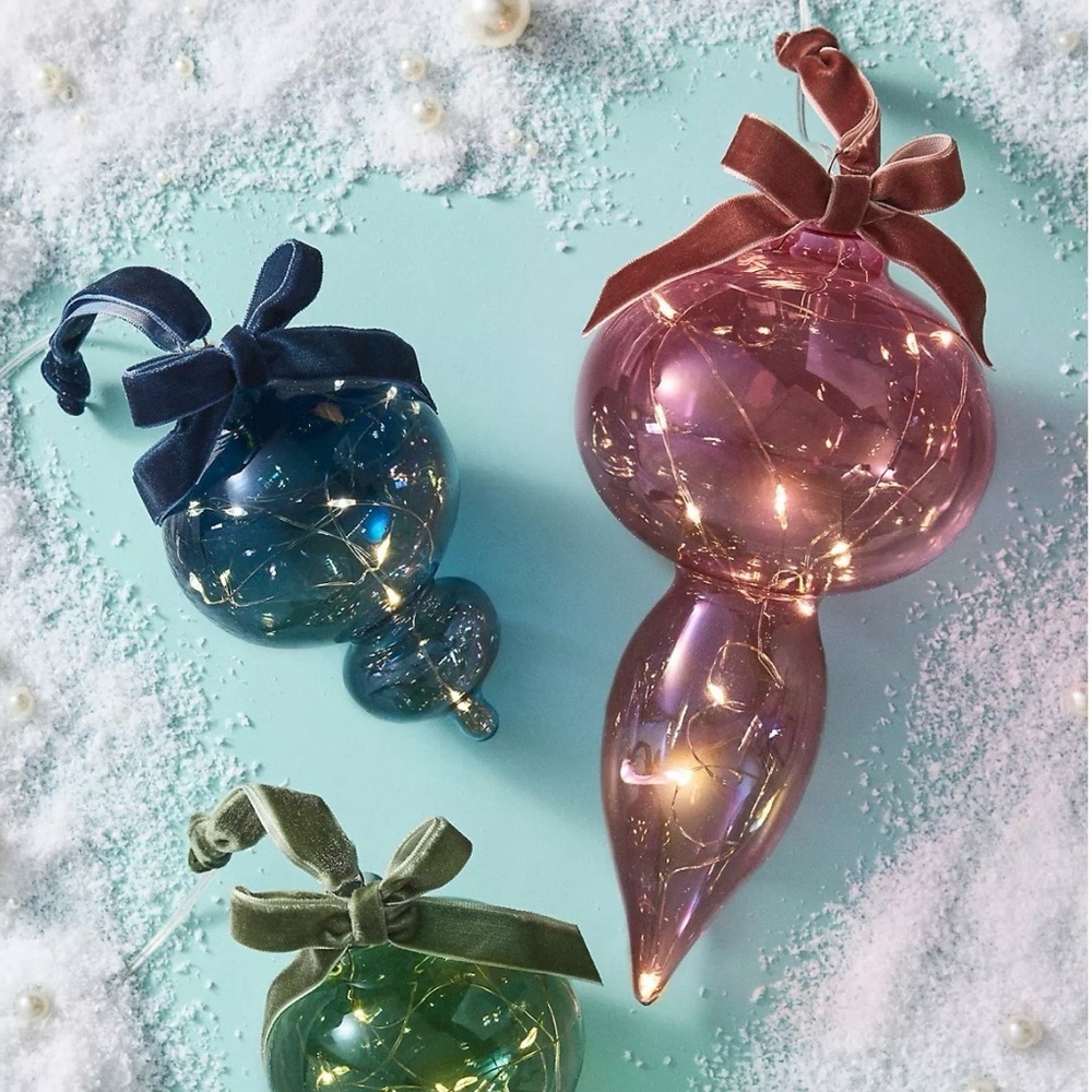 NWT Anthropologie Stellar Glass Light Up Ornament PINK 9”